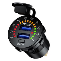 Podwójne gniazdo USB QC 3.0 36W z woltomierzem BIKETEC | BTMUS44