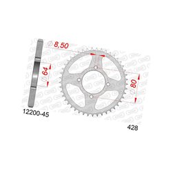 Zębatka tylna 45 Yamaha YBR 125, Junak 125 ŁAŃC. 428 AFAM | 12200-45