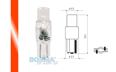 Żarówka BOSMA 12V 1*LED STANDARD T05 RED WIDE VIEWING BLISTER ( 4 SZT.)
