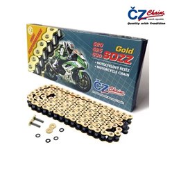 CZ ŁAŃCUCH NAPĘDOWY 525 SDZZ (120 OGNIW) ACTIVE RING (X-RING) ZŁOTY DO 1200 CCM (46,2 KN) + ZAKUWKA DRĄŻONA
