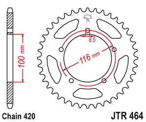 ZĘBATKA TYLNA 464 44 KAWASAKI KX 60 '83-03', KX 80 '83-85' (46444JT) (ŁAŃC.420)