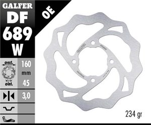 GALFER TARCZA HAMULCOWA TYŁ KTM 65 SX 1998-2022, GAS GAS MC 65 2021-22 (160X45X3) (4X6,5MM) WAVE