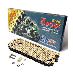 CZ ŁAŃCUCH NAPĘDOWY 525 SDZZ (110 OGNIW) ACTIVE RING (X-RING) ZŁOTY DO 1200 CCM (46,2 KN) + ZAKUWKA DRĄŻONA