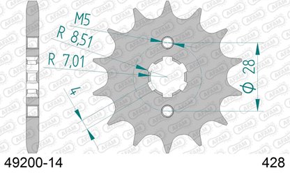 Zębatka przednia 14 Honda TRX 90, CRF 125, Derbi Senda/Mulhacen/Terra ŁAŃC. 428 AFAM | 49200-14