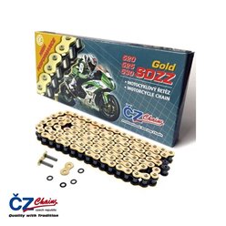 CZ ŁAŃCUCH NAPĘDOWY 525 SDZZ (122 OGNIWA) ACTIVE RING (X-RING) ZŁOTY DO 1200 CCM (46,2 KN) + ZAKUWKA DRĄŻONA