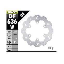 GALFER TARCZA HAMULCOWA TYŁ DUCATI 350/400/600/620/750 / 800/851/888/ 900/907/959 1989-; MONSTER 600/620/695/696/750 / 800/821/937 1994-; SCRAMBLER 800/1000 2015-(WAVE DISC) (245X115X4,5MM) | DF636W