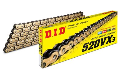 DID 520VX3G&B-102 ŁAŃCUCH ZŁOTY 102 OGNIWA X-RING OTWARTY + ZAKUWKA