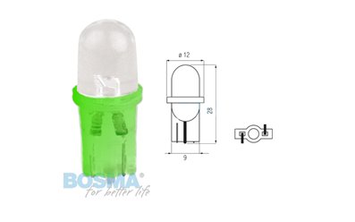Żarówka BOSMA 12V 1*LED STANDARD T10 GREEN BLISTER