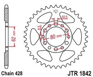 ZĘBATKA TYLNA 842 55 YAMAHA YZ 80 '81-83', DT 125/175 '74-77',TW 125 '99-02', TW 200 '89-', XT 350 '85-00' (84255JT) (ŁAŃC428)