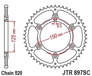 Zębatka tylna KTM EXC-F 350/SIX DAYS, SMR 450, 690 R ENDURO, Husqvarna 701 ENDURO, FE 350, FS 450, GAS GAS EC 350 F, ES 700 ŁAŃC. 520 JT | JTR897.46SC