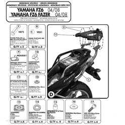 Stelaż kufra centralnego YAMAHA FZ6 / FZS 600 FAZER (04-06), FZ6 S2 / FZ6 600 FAZER S2 (07-11) ( BEZ PŁYTY ) - PATRZ OPIS DODATKOWY KAPPA