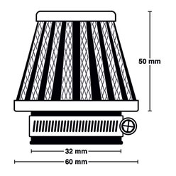 Filtr powietrza stożkowy chromowany (32x60x50mm) MIW | M5010