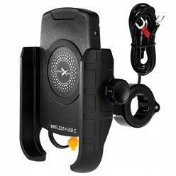 Uchwyt motocyklowy na telefon R9W-PD z ładowaniem indukcyjnym USB-C QC PD, metal Biketec | BT225