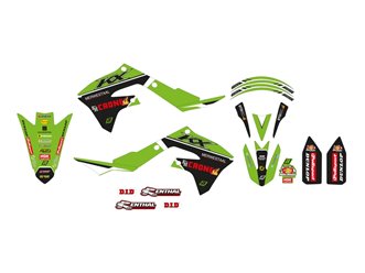 Komplet naklejek Kawasaki KX 250F, KX 450F zielono-czarny Replica Kawasaki Racing F&H Blackbird | E2425R14