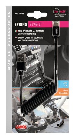 Kabel USB Typu C sprężynowy 100cm czarny Lampa | 38702