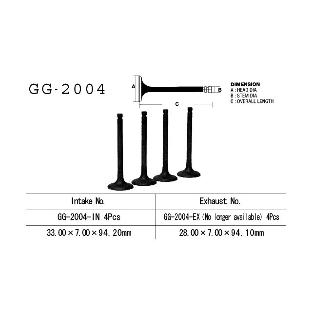 Zawór ssący Yamaha XJ 650, 750 (33,0X7,00X94,20mm) Vesrah | GG-2004-IN
