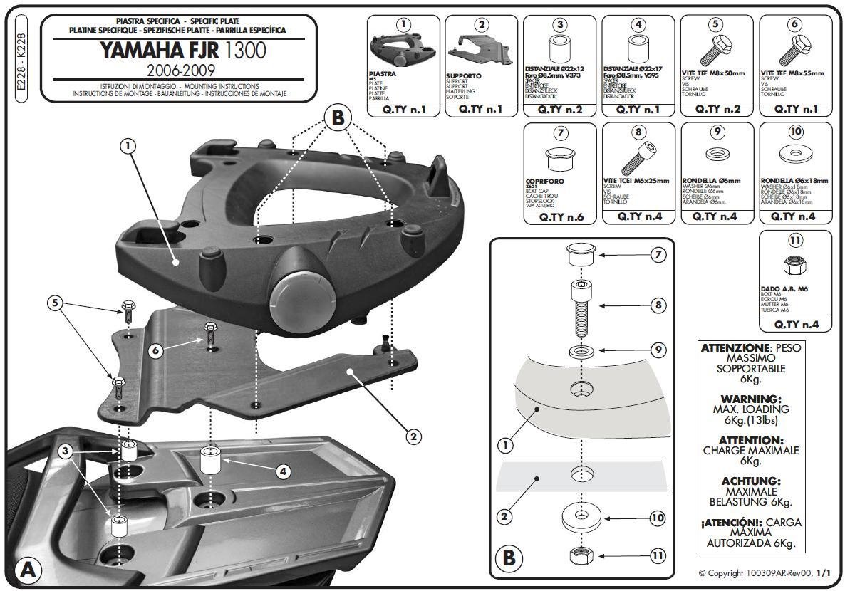 Stelaż kufra centralnego Yamaha FJR 1300 z płytą Monokey Kappa | K228