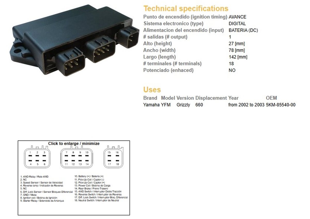 Moduł Zapłonu CDI Yamaha YFM 660 GRIZZLY DZE | 1591-01