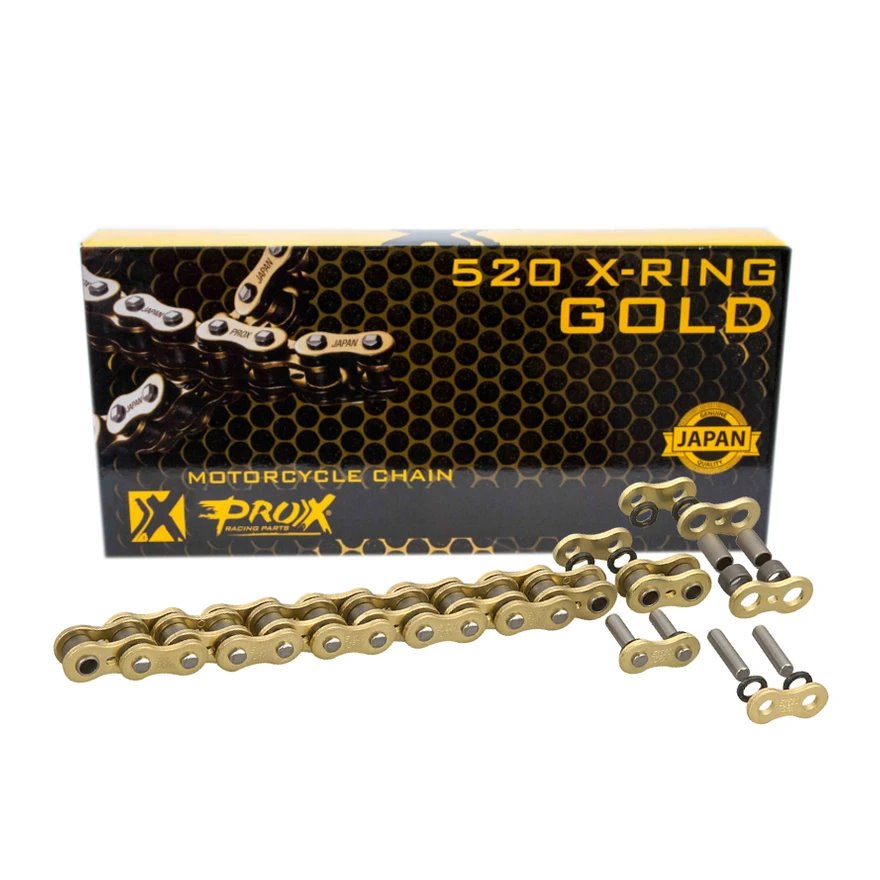 Łańcuch napędowy 520 x-ring gold 120 ogniw kolor złoty otwarty + zapinka 37,8kn ProX | 07.RC520120XCG