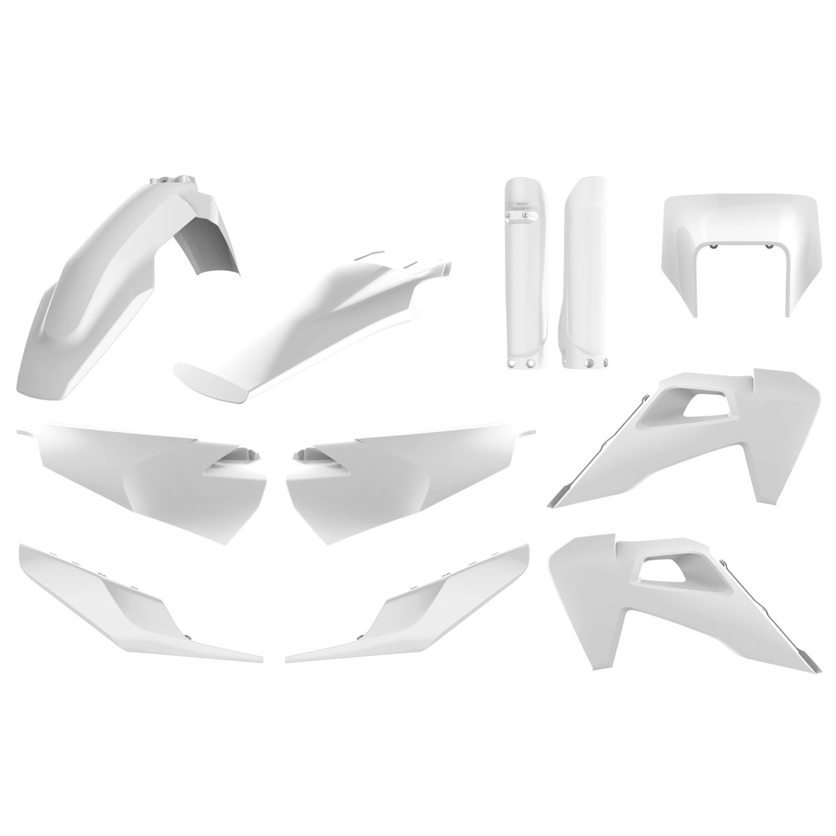 Komplet plastików (FULL KIT) z osłoną lampy przedniej i osłonami amortyzatorów Husqvarna TE/FE TPI Biały Polisport | 91126