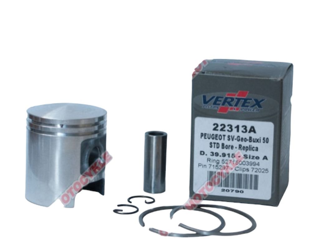 Tłok Peugeot SV, Buxy, Elyseo, Trekker 50 (39,915mm) (PIERŚCIENIE 52715003994 X 2 SZT.) Vertex | 22313A