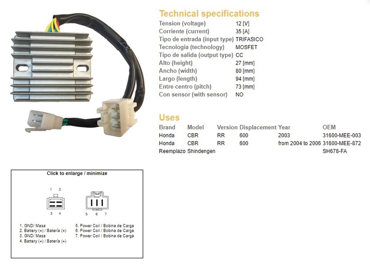 DZE Regulator napięcia Honda CBR 600RR (SH678-FA) (31600-MEE-872) | 2484-01