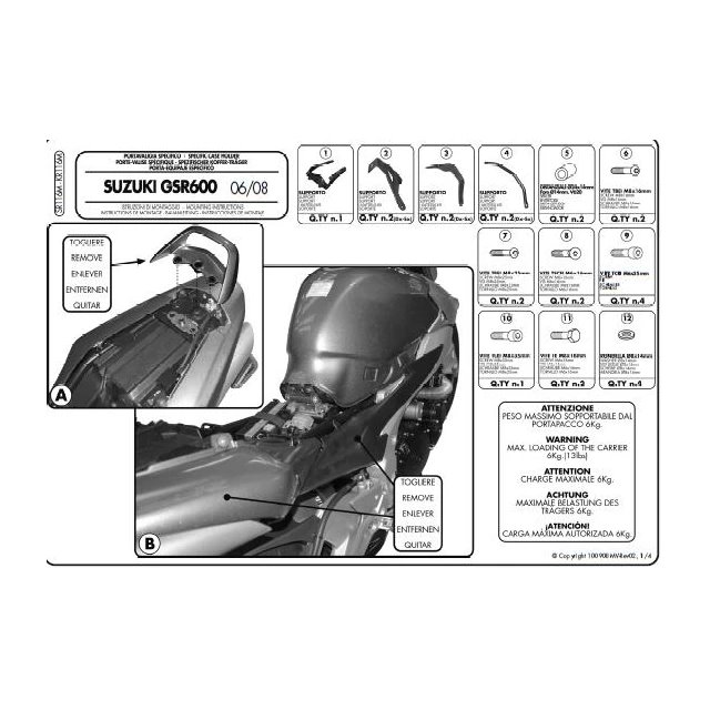 Stelaż kufra centralnego z płytą Monolock Suzuki GSR 600 Kappa | KR116M