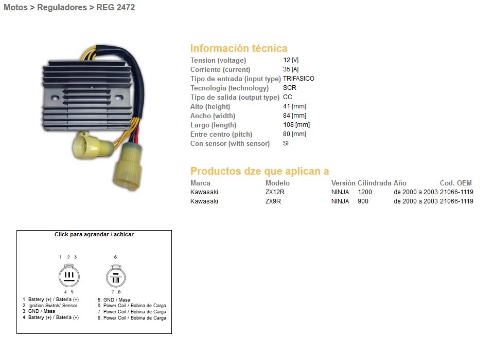DZE Regulator napięcia Kawasaki ZX-9R, ZX 12R (35A) (21066-1119) (ESR516) | 2472-01