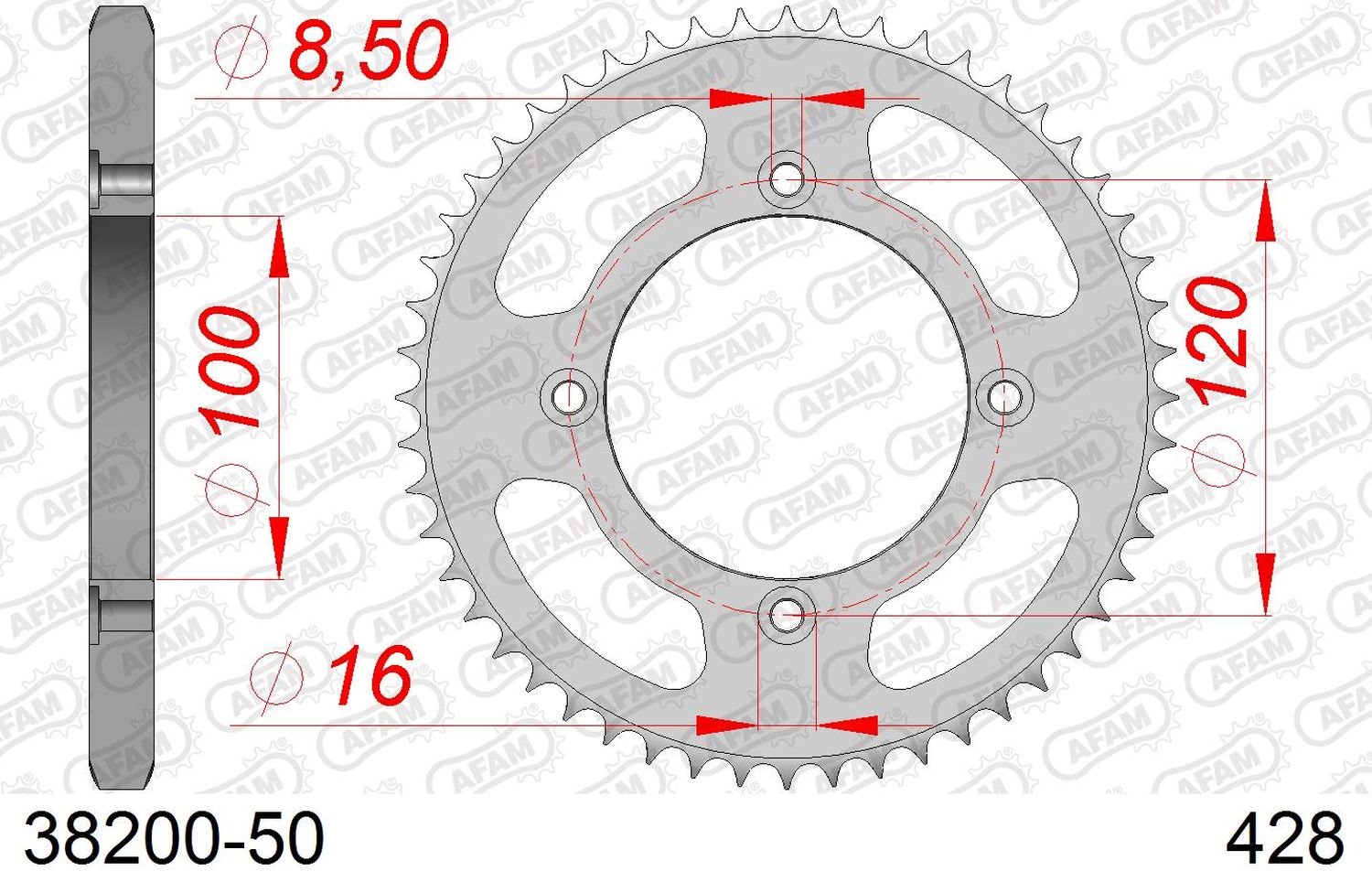 Zębatka tylna Beta 125 RR/RE 50 (ŁAŃC. 428) AFAM | 38200-50