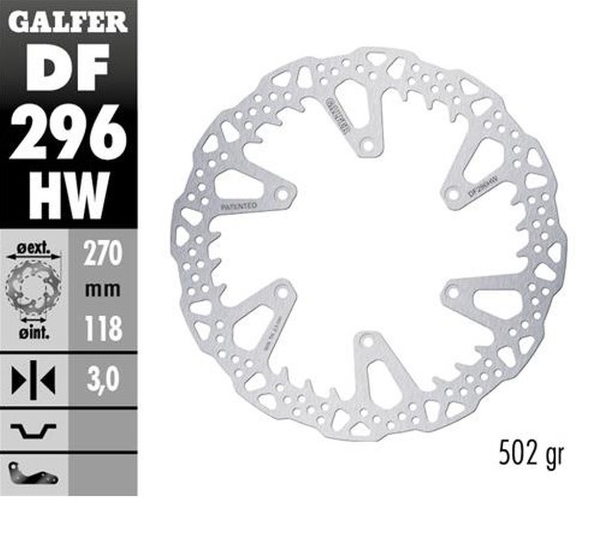 Tarcza hamulcowa przód Yamaha YZ 125/250, YZ 250F, YZ 450F, WR 250F, WR 450F (270X118X3MM) SHARK ENDURO MX Galfer | DF296HW
