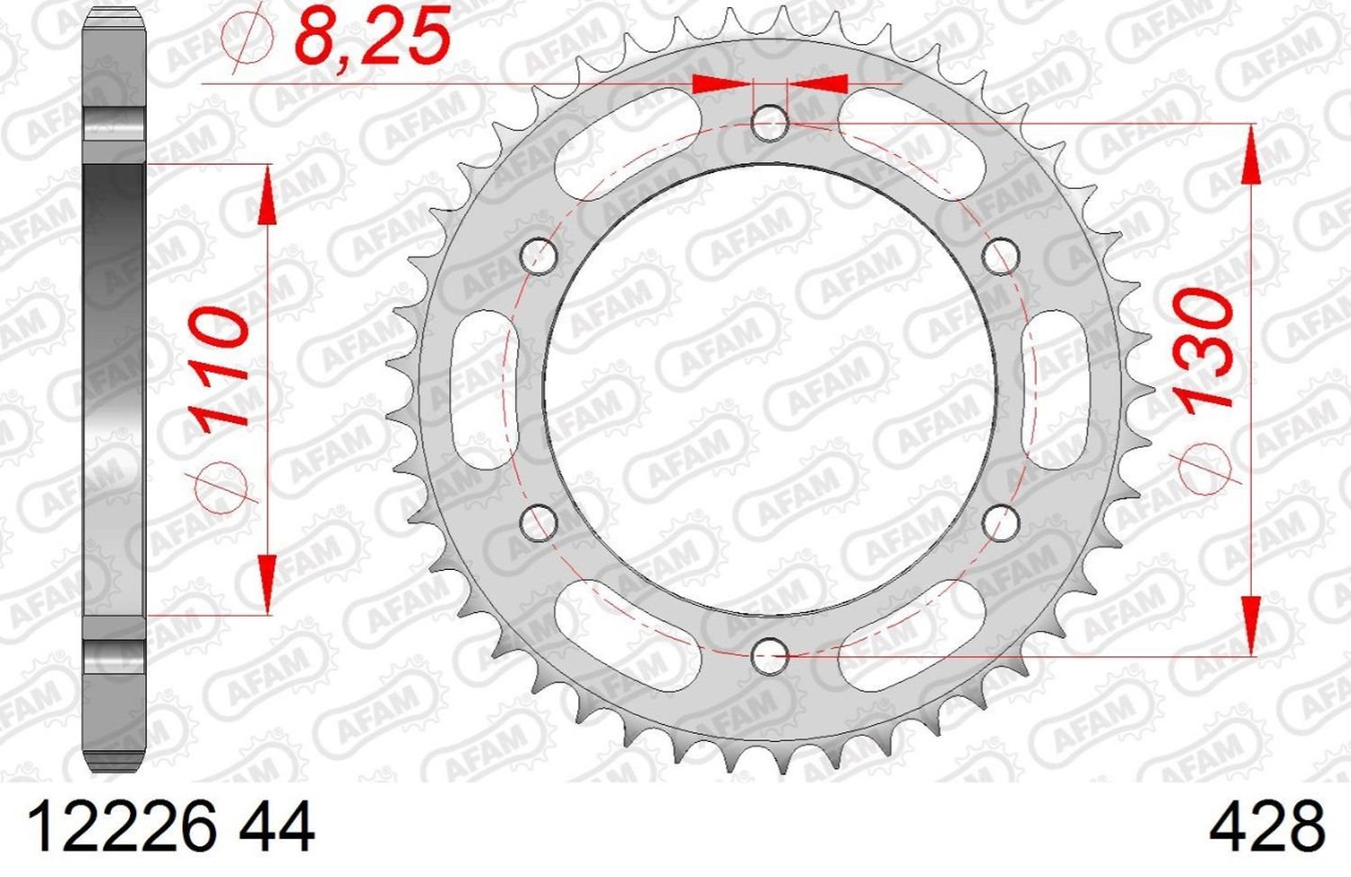 Zębatka tylna Yamaha YBR 250 44 zębów (Łańcuch 428) AFAM | 12226-44