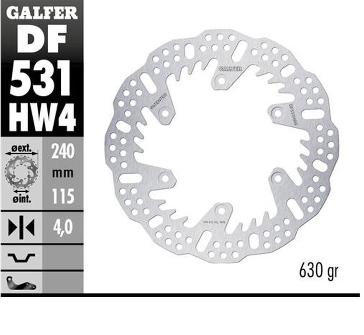 Tarcza hamulcowa tył Yamaha YZ 125/250, YZ 250F, YZ 450F, WR 250F, WR 450F (240X115X4MM) SHARK ENDURO MX Galfer | DF531HW4