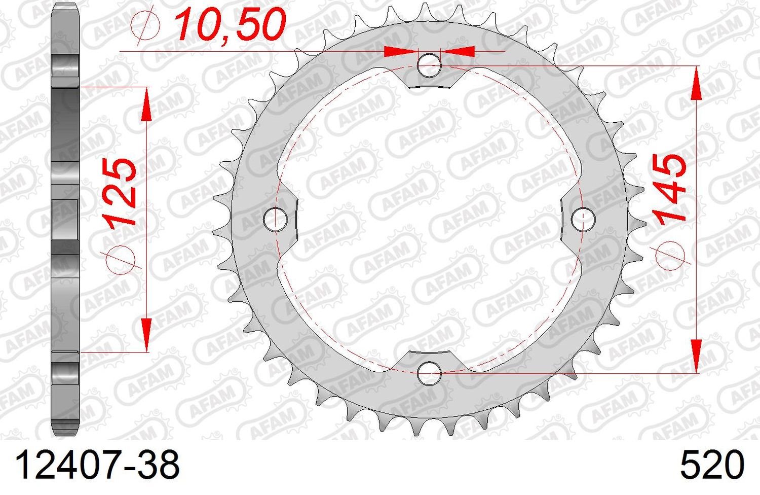 Zębatka tylna 38 Yamaha YFZ 450R, YFM 250/350/450/700 Raptor ŁAŃC. 520 AFAM | 12407-38