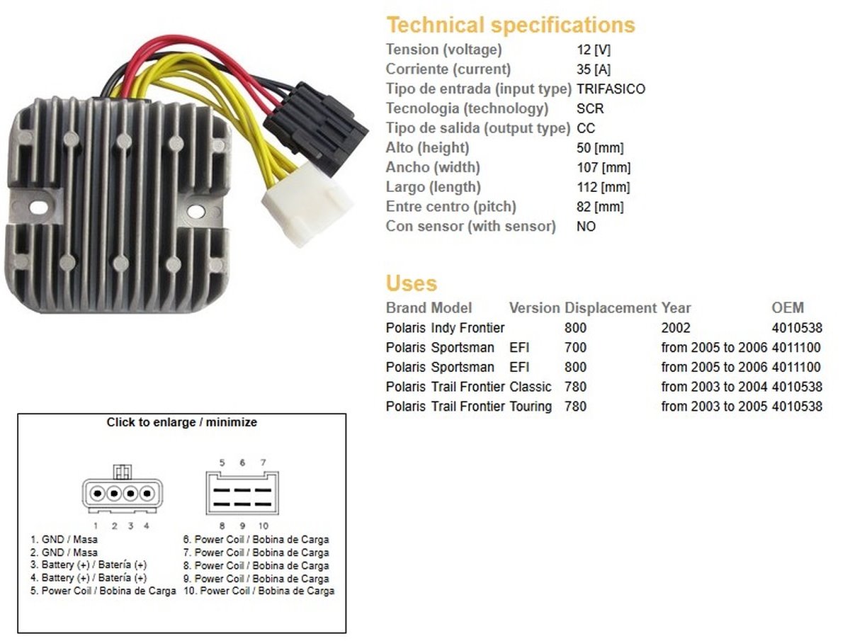 DZE Regulator napięcia Polaris Sportsman EFI 700/780/800 (12V/35A) (4011100, 4010538) (ESR819) | 2533-01