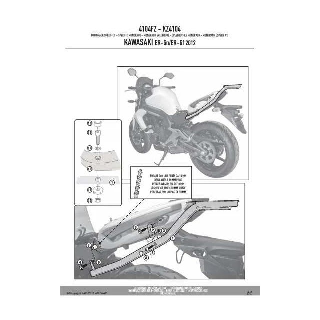 Stelaż kufra centralnego Kawasaki ER-6N/F bez płyty Kappa | KZ4104