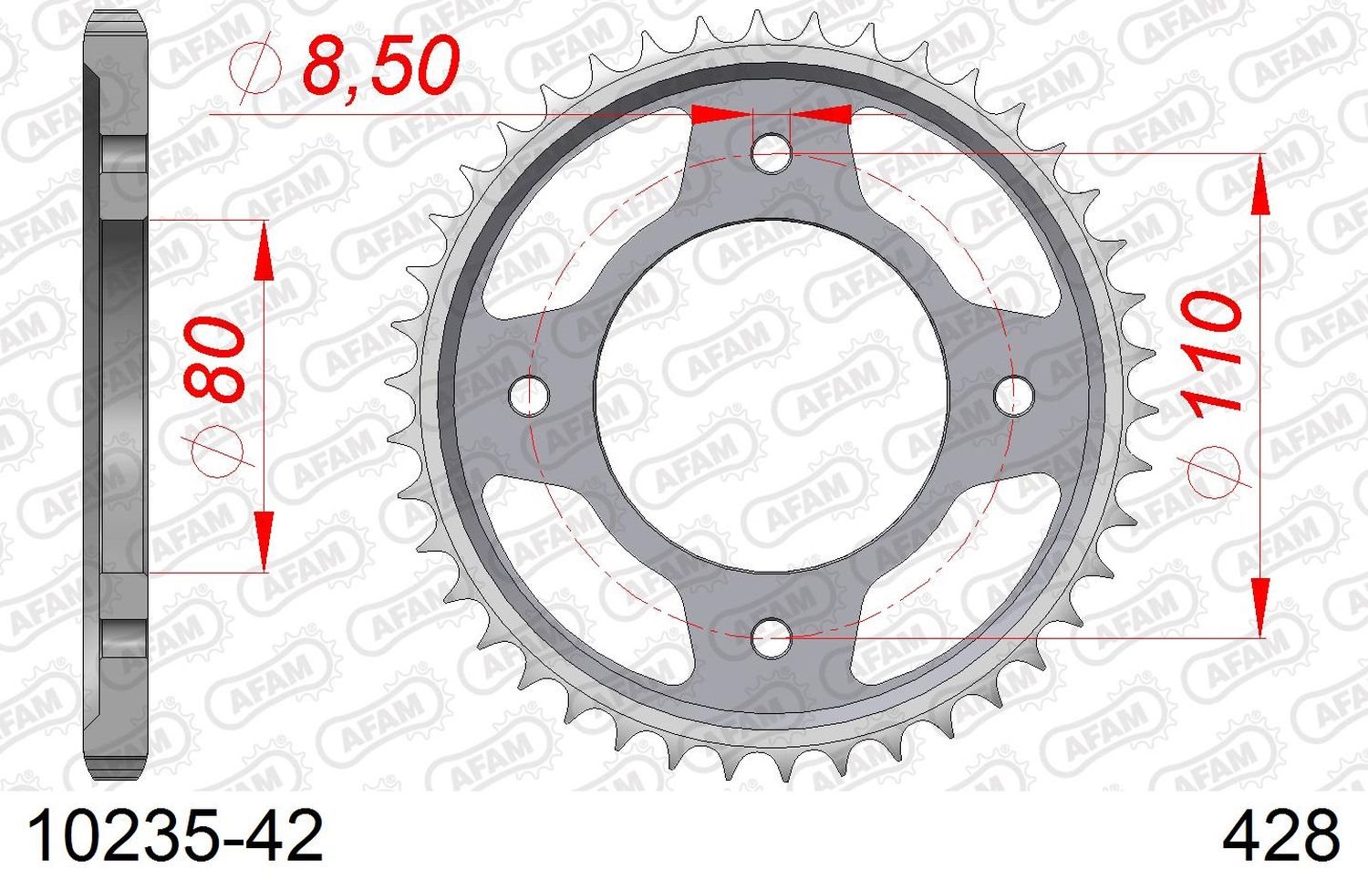 Zębatka tylna 42 Honda CBF 125 ŁAŃC. 428 AFAM | 10235-42