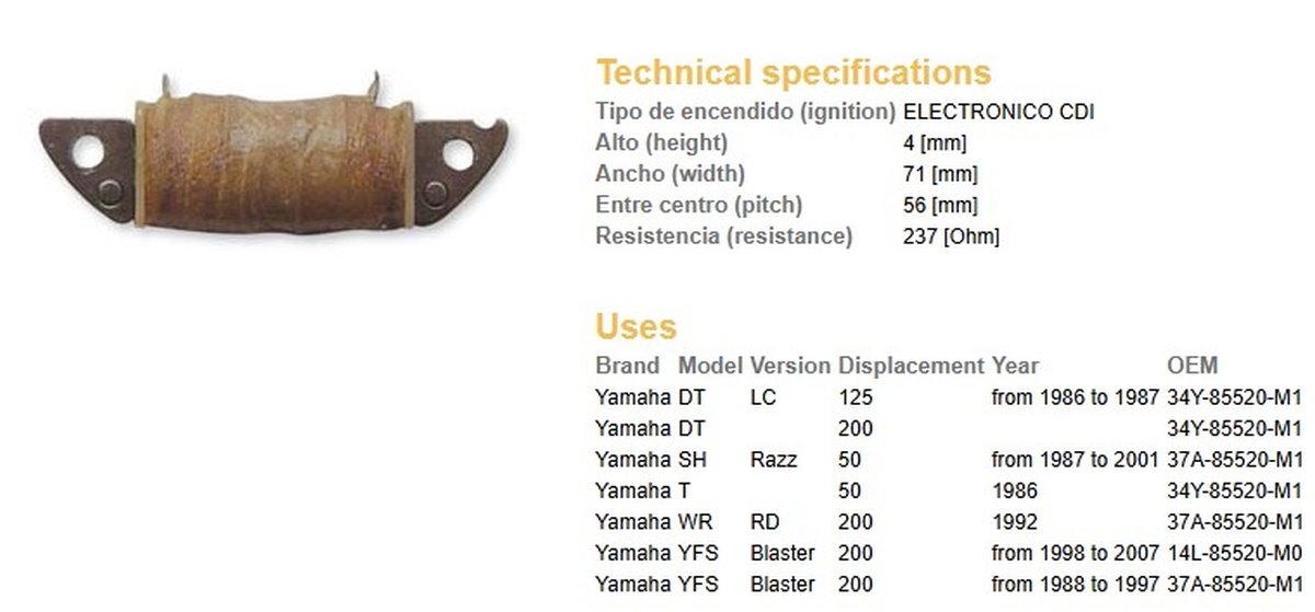 Cewka uzwojenia Yamaha DT 125LC, DT 200, WR 200RD, YFS 200 Blaster | 1214-01