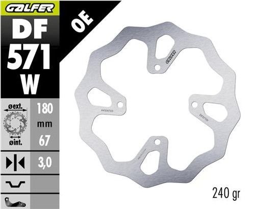 Tarcza Hamulcowa Tył KTM 65 SX, Husqvarna TC 65, Gas Gas MC 65 (180X67X3) WAVE Galfer | DF571W