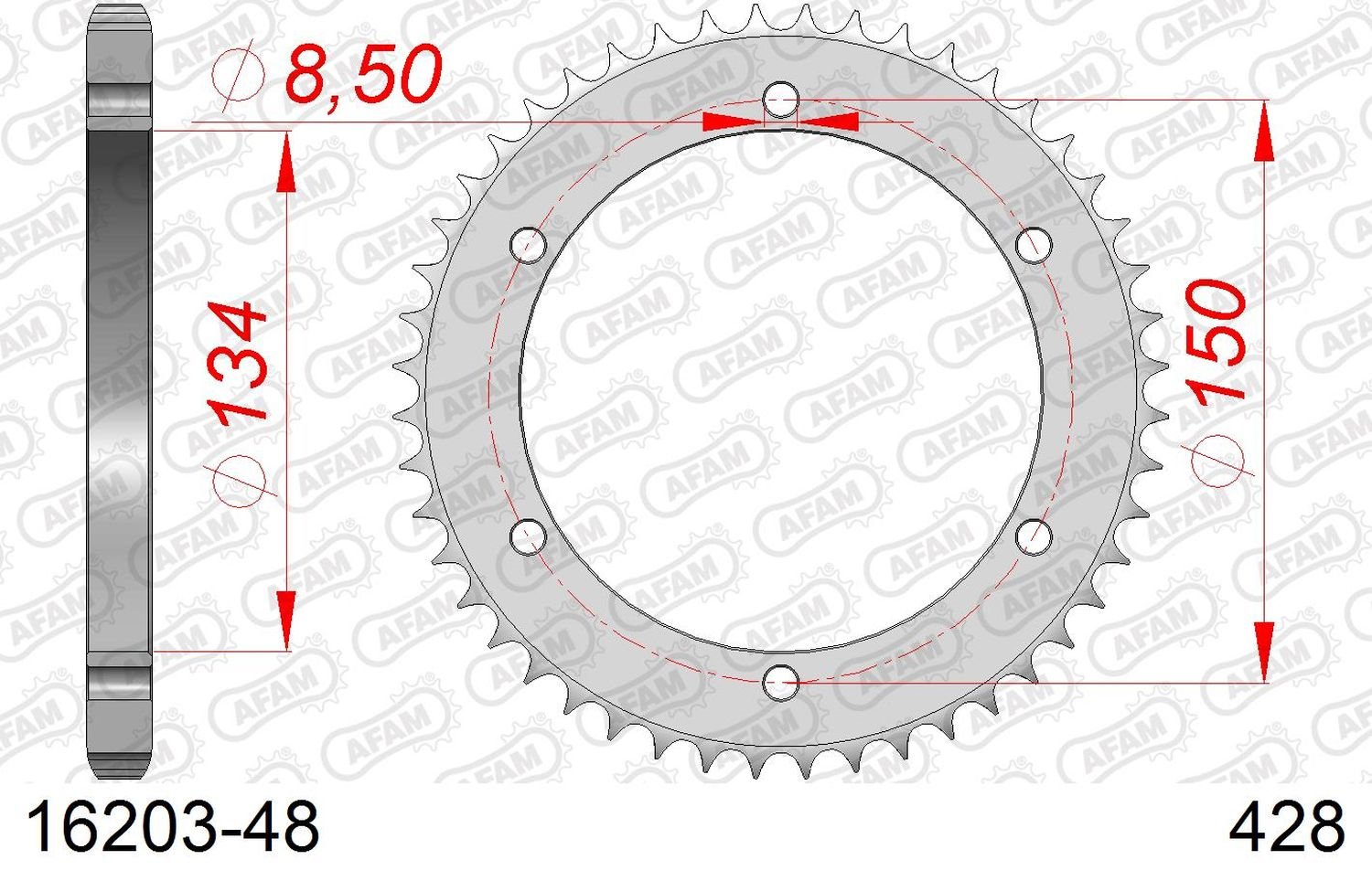 Zębatka tylna 48 Kawasaki KMX 125 ŁAŃC. 428 AFAM | 16203-48