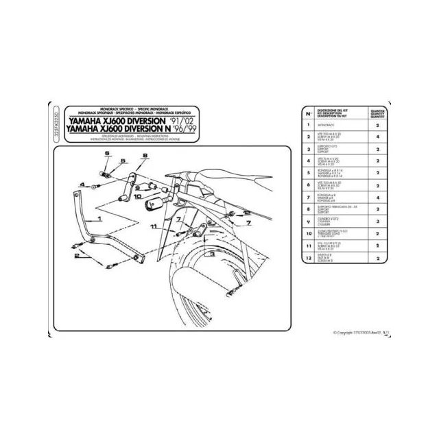 Stelaż kufra centralnego Yamaha XJ 600 Diversion, Diversion N bez płyty Kappa | K3250