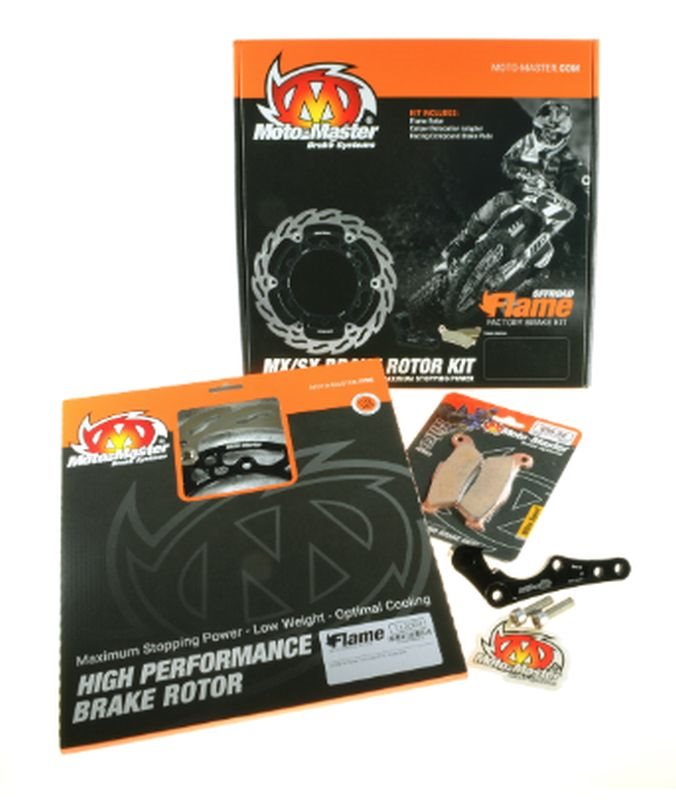 Zestaw hamulcowy GasGas EC/ECF 250/300/350, EX/EXF 250/300/450, MC/MCF 125/250/350/450; Husqvarna FE 250/350/450/501, FX 350/450, TE 150I/250I (tarcza, klocki, adapter, zacisk BRAKTEC) Moto-Master | M310047