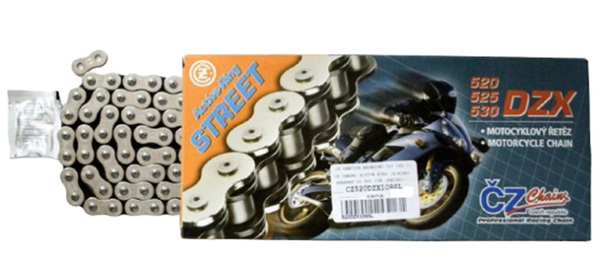 Łańcuch napędowy 520 DZX (114 ogniw) ACTIVE RING (X-RING) chrom do 900 CCM (STREET) (37,8 KN) + zakuwka drążona CZ | CZ520DZX114SL