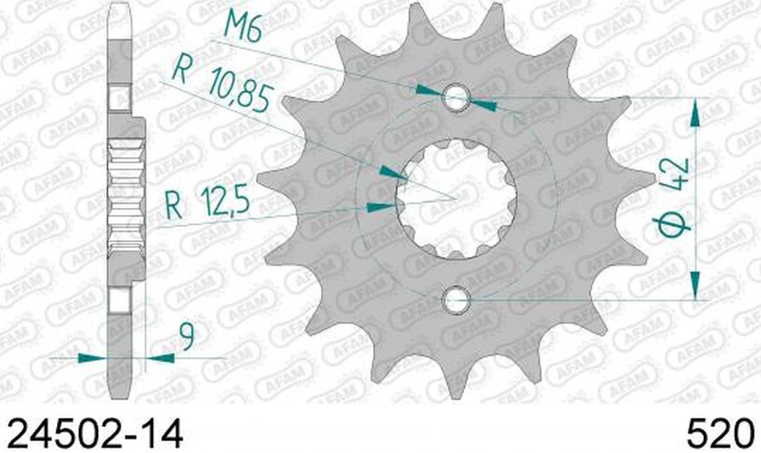 Zębatka przednia Kawasaki EL 250/252, KLX 250 S, KLR 250/600 (-1) 14 zębów (Łańcuch 520) AFAM | 24502-14