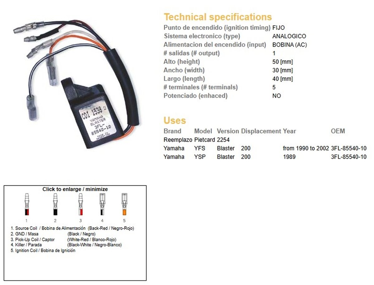 Moduł zapłonu CDI Yamaha YFS 200 Blaster | 1538-01