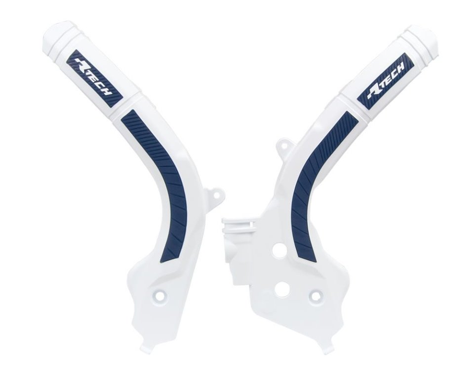 Osłony ramy Bi-Material Super Grip Husqvarna TC 125/250, TE/FE/TX/FX 125-501, FC 250/350/450, FS 450 biało-niebieskie RACETECH | PRTKTMBNBL1