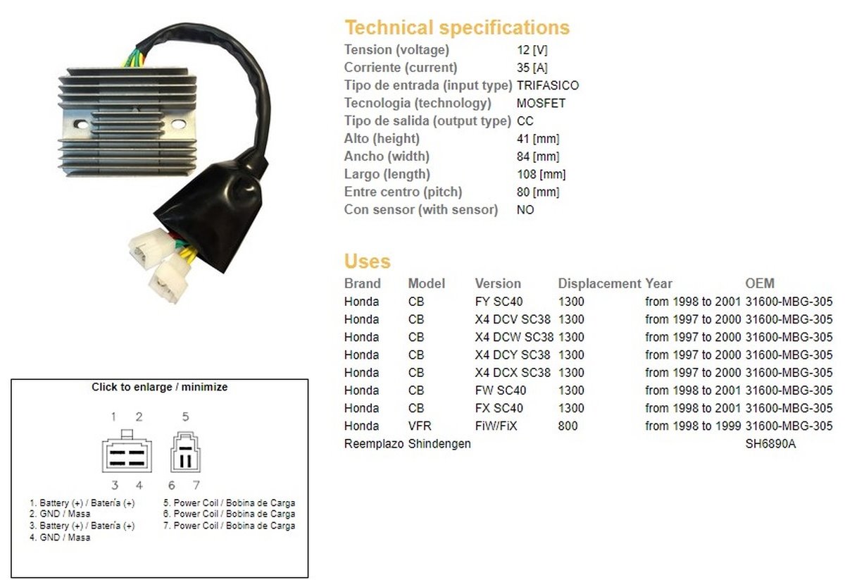 DZE Regulator napięcia Honda CB 1300, VFR 800 (SC38, SC40) (31600-MBG-305) (SH6890A) | 2482-01