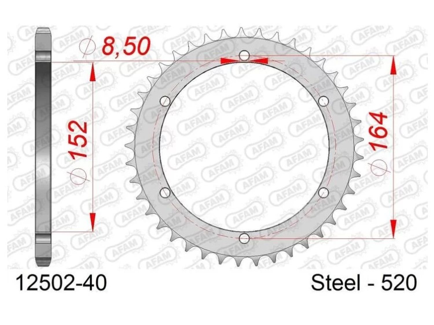 Zębatka tylna Yamaha TT600 R, TT600S, YFS 200, YFM 350 WARRIOR, YFM 660 RAPTOR 40 zębów (Łańcuch 520) AFAM | 12502-40