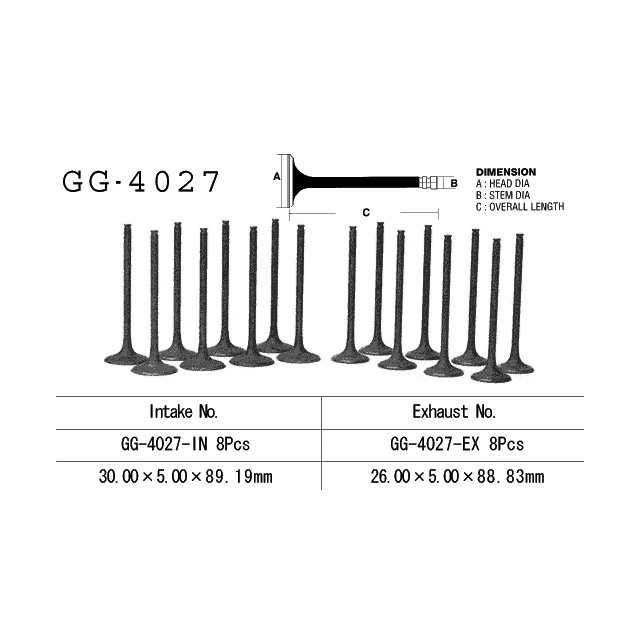 Zawór ssący Kawasaki ZX10 (ZX1000B1-B3) 30,0 x 5,0 x 88,83 mm Vesrah | GG-4027-IN