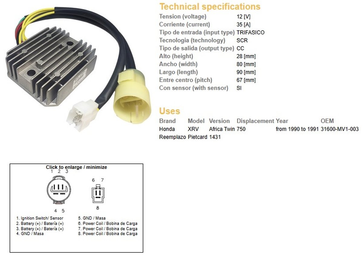 Dze Regulator Napięcia Honda XRV 750 Africa Twin (35A) | 2360-01