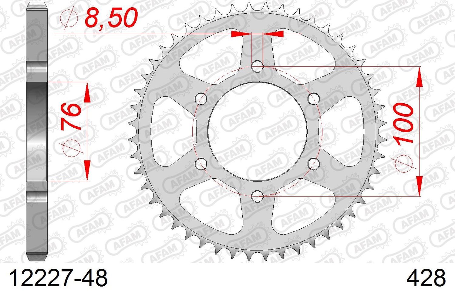 Zębatka tylna 48 Yamaha YZF 125R, MT 125 ŁAŃC. 428 AFAM | 12227-48